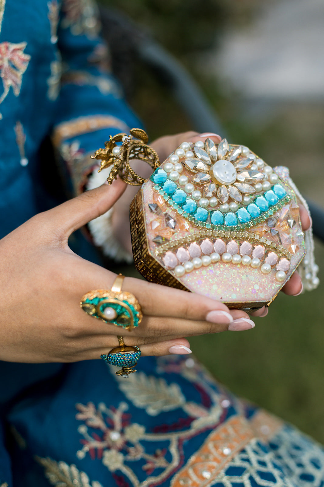Opulent Bloom Dual-Sided Octagonal Clutch