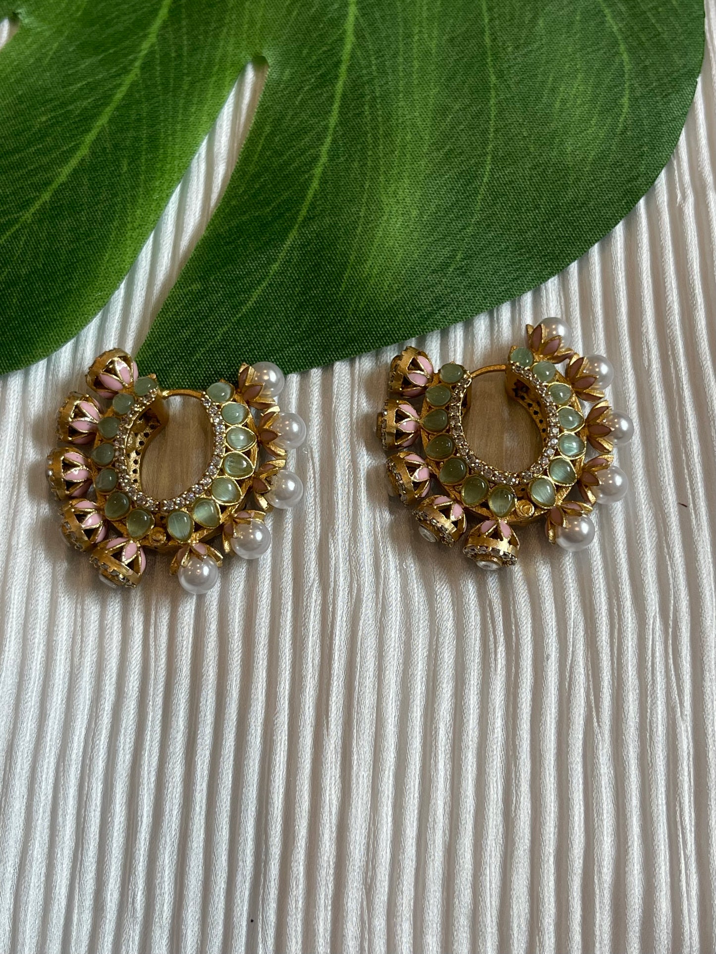 Kundan Polki Colored hoops