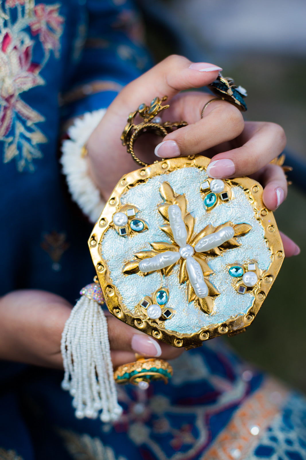 Opulent Bloom Dual-Sided Octagonal Clutch