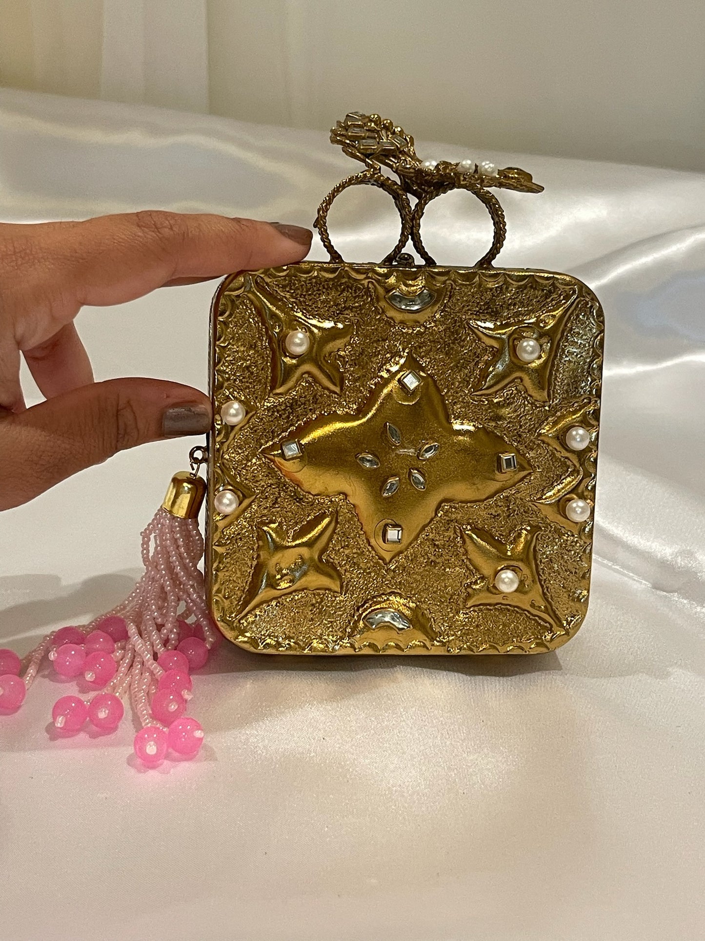 Golden Elegance Square Clutch