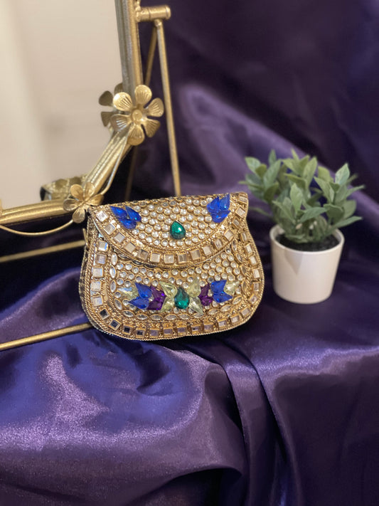 Blue Desire Kundan Clutch (mini)